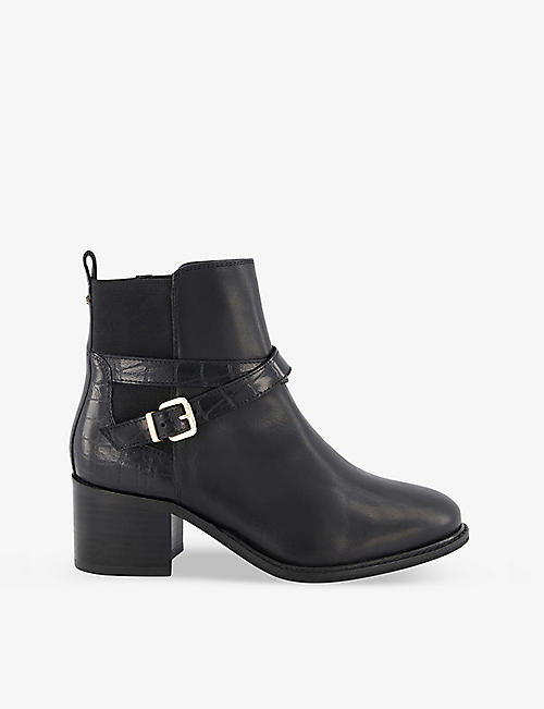 DUNE: Poet croc-effect heeled leather ankle boots