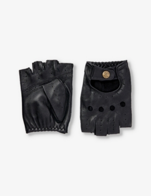 Dents Mens Black Snetterton Fingerless Leather Gloves
