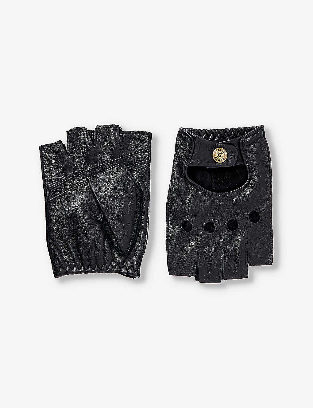 Dents Mens Black Snetterton Fingerless Leather Gloves