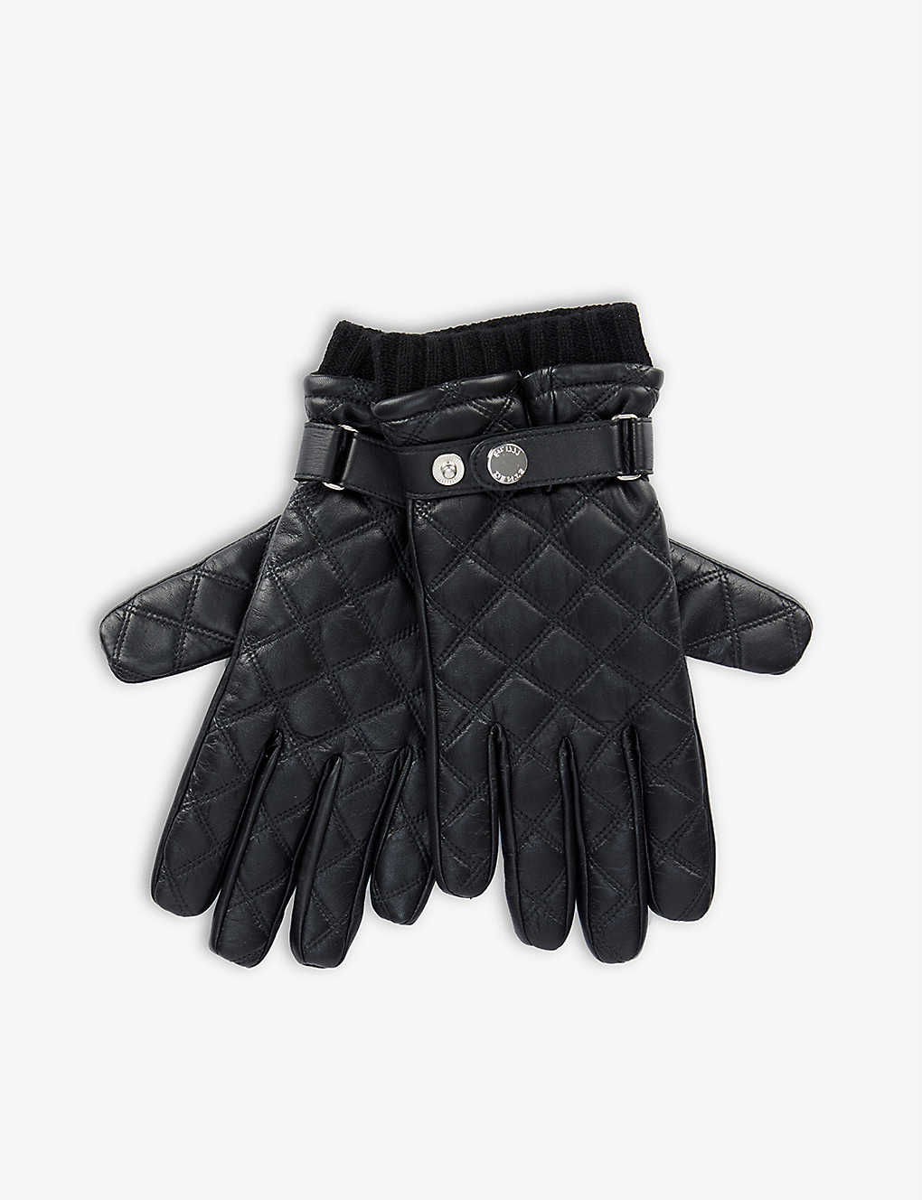 Dents Quilted Leather Gloves In Black/black