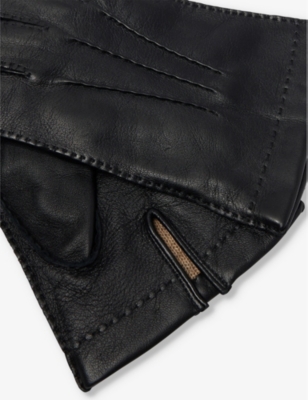 Shop Dents Men's Black 3 Points Leather And Cashmere Touchscreen Gloves