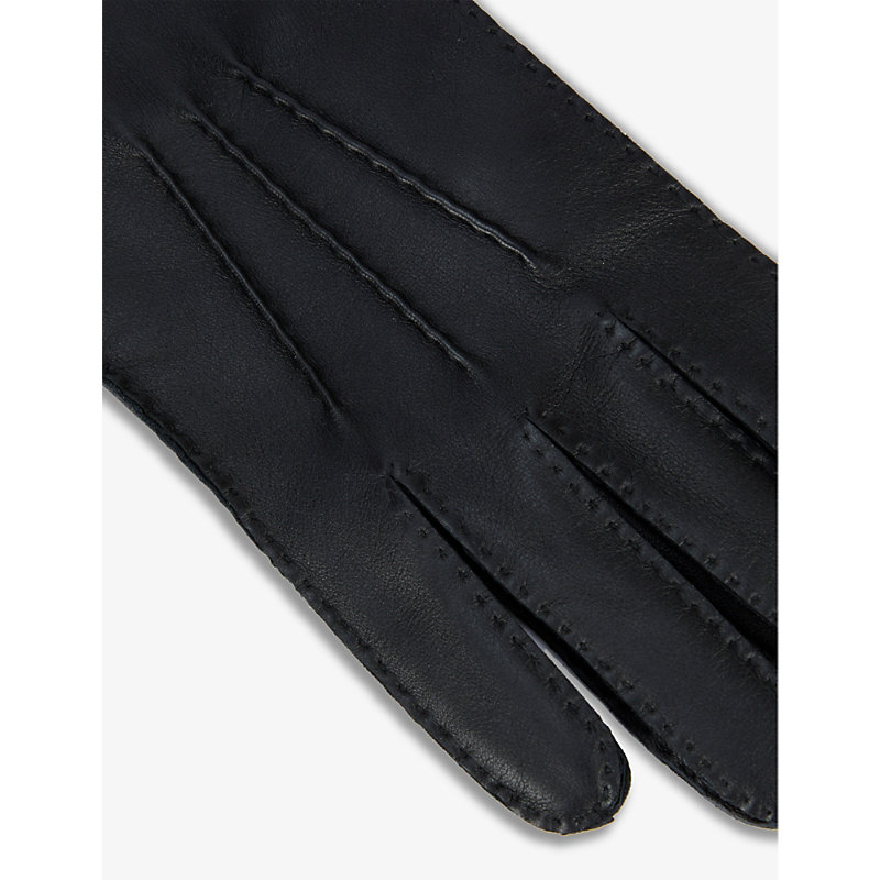 Shop Dents Men's Black 3 Points Leather And Cashmere Touchscreen Gloves