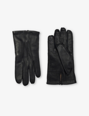 Dents 3 Points Leather And Cashmere Touchscreen Gloves In Black