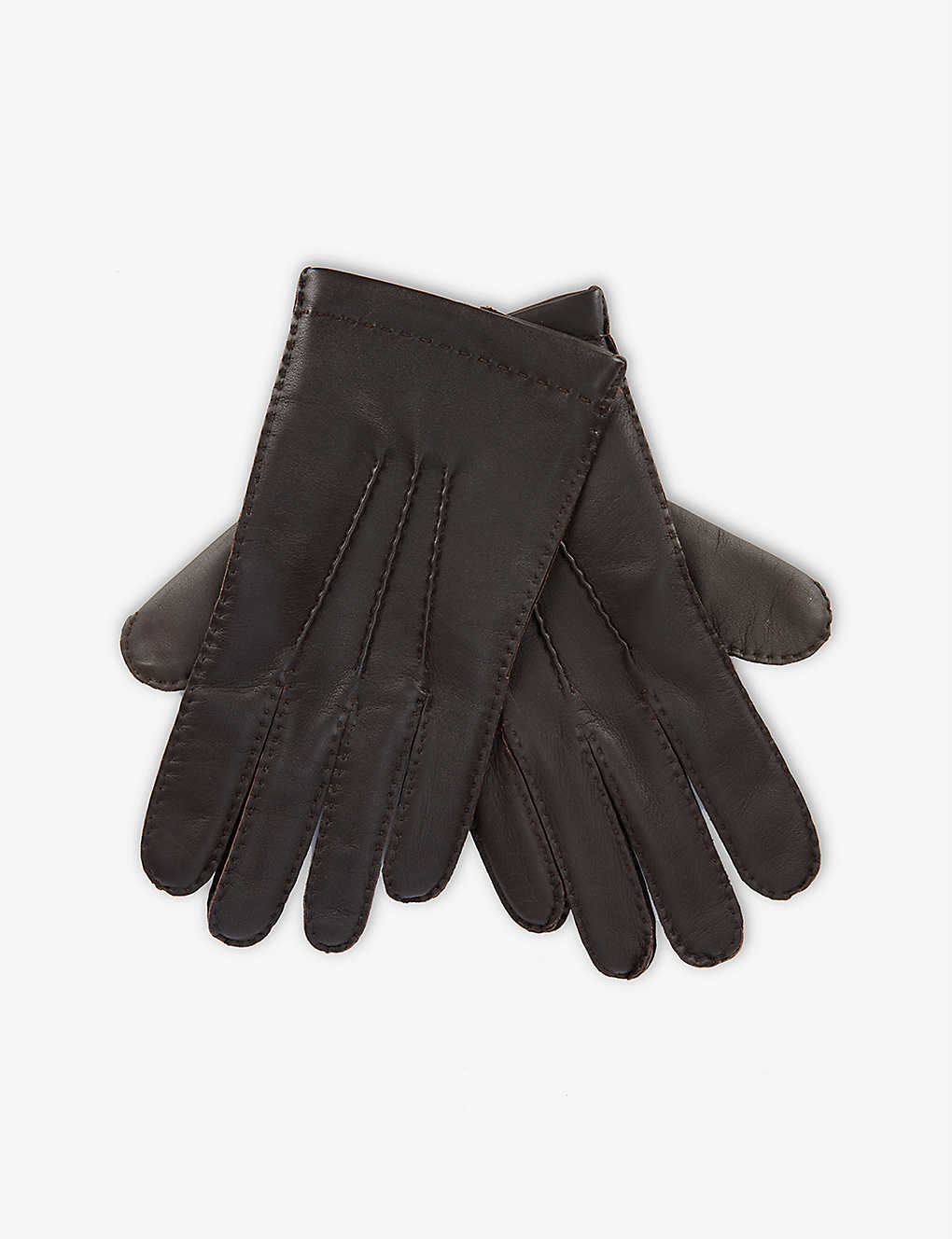 Shop Dents Mens Brown 3 Points Leather And Cashmere Touchscreen Gloves