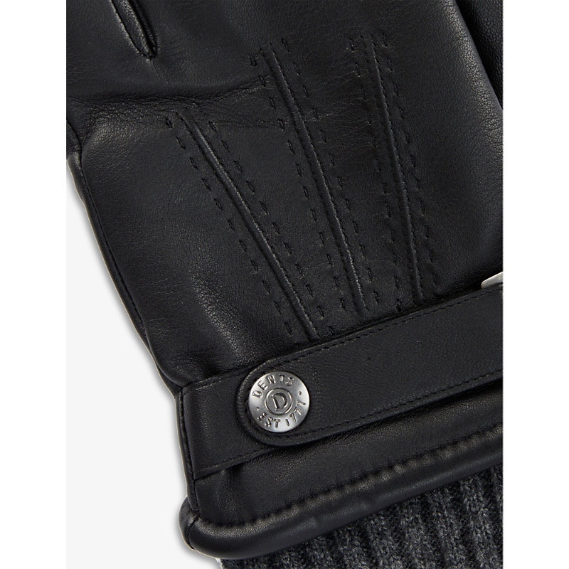 Shop Dents Mens Black Touch Leather And Wool-blend Touchscreen Gloves