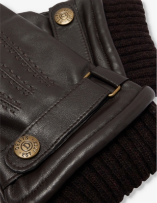 Shop Dents Men's Brown Touch Leather And Wool-blend Touchscreen Gloves