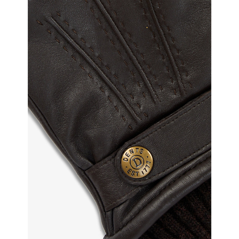 Shop Dents Men's Brown Touch Leather And Wool-blend Touchscreen Gloves