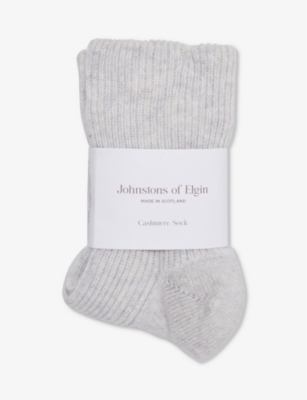 Johnstons Ribbed Cashmere Socks In Grey