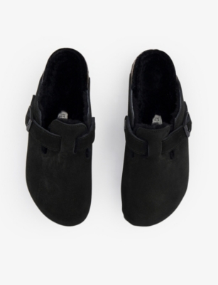 Birkenstock Womens Black Boston Buckle-embellished Suede Sandals In Black