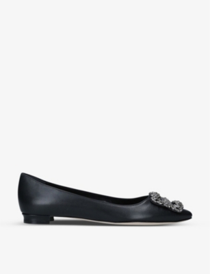 Manolo Blahnik Hangisi Crystal-embellished Leather Ballet Flats In Black