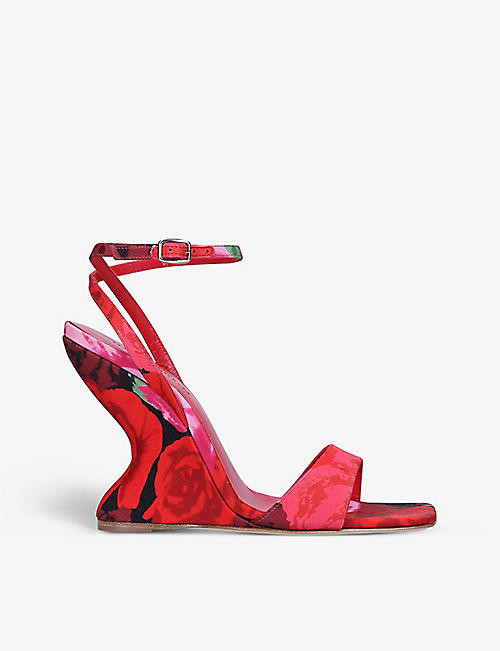 MAGDA BUTRYM: Floral-print silk wedge sandals