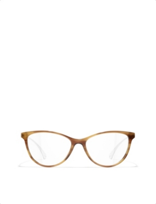 Pre-owned Chanel Womens Brown Ch3423 Acetate Cat-eye Glasses