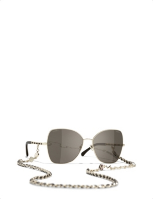 Pre-owned Chanel Womens Gold Ch4274q Polarised Chainmail Metal Aviator Sunglasses