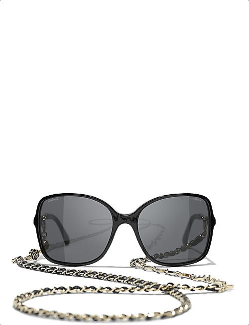 CHANEL: CH5210Q oversized chainmail acetate square sunglasses