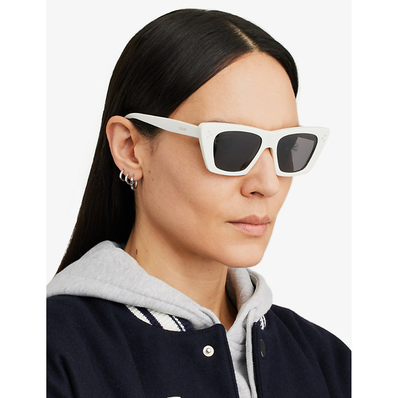 Shop Celine Women's White Cl40187i Acetate Cat-eye Sunglasses