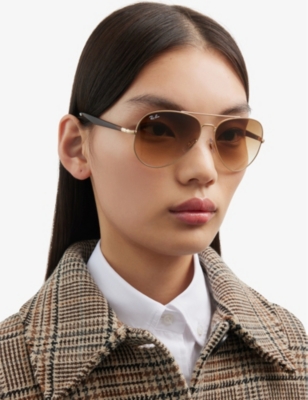 Shop Ray Ban Ray-ban Women's Gold Rb3675 Pilot-frame Metal Sunglasses