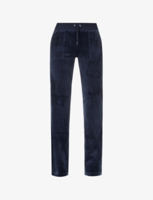 Juicy Couture Womens Night Sky Logo-embroidered Straight-leg High-rise Velour Trousers In Navy