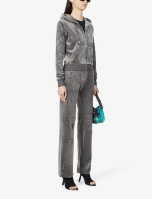 JUICY COUTURE: Logo-embroidered straight-leg high-rise velour trousers