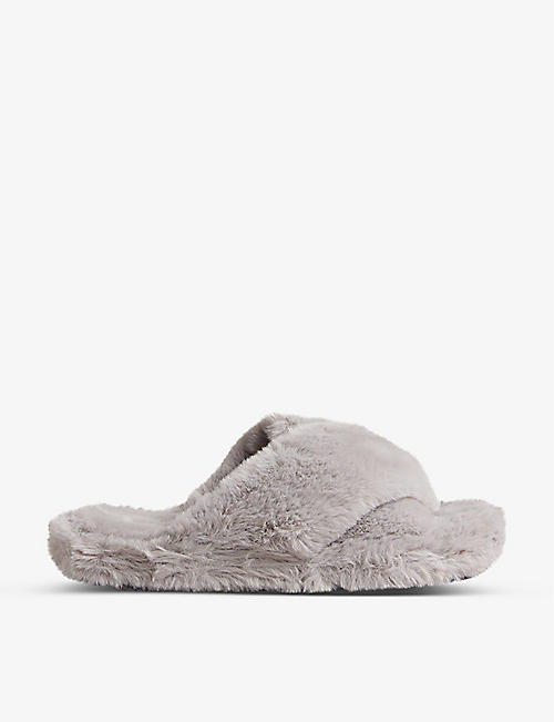 TED BAKER: Lopply cross-over faux-fur slippers