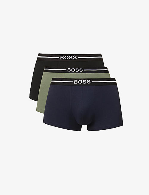 BOSS: Logo-print pack of three stretch-cotton boxers