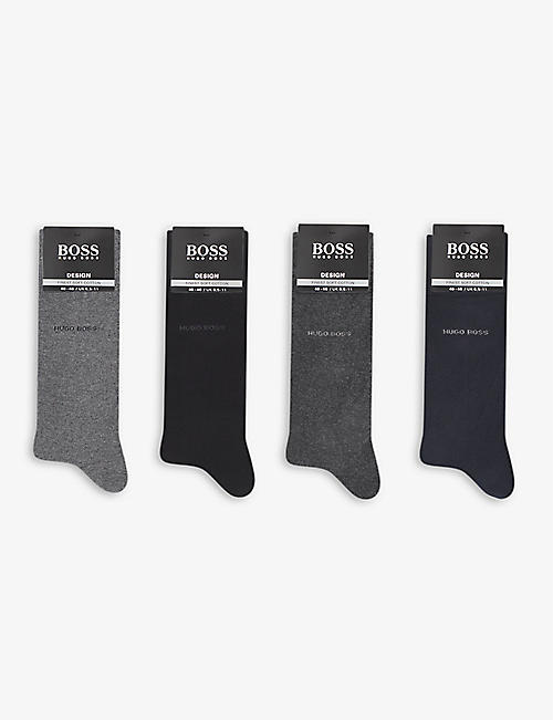 BOSS: Logo-print pack of four cotton-blend socks