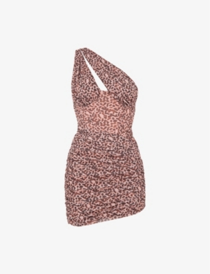 House Of Cb Clementine Cut-out Stretch-woven Mini Dress In Animal Print Pink