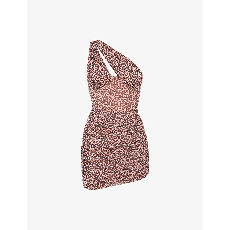 House Of Cb Clementine Cut-out Stretch-woven Mini Dress In Animal Print Pink