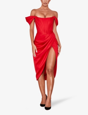 Shop House Of Cb Women's Red Loretta Off-shoulder Satin Midi Dress