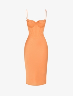 Shop House Of Cb Women's Orange Myrna Corset Satin Midi Dress