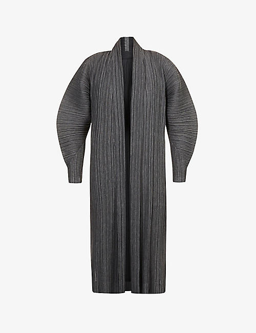 PLEATS PLEASE ISSEY MIYAKE: Kiwi pleated longline woven coat