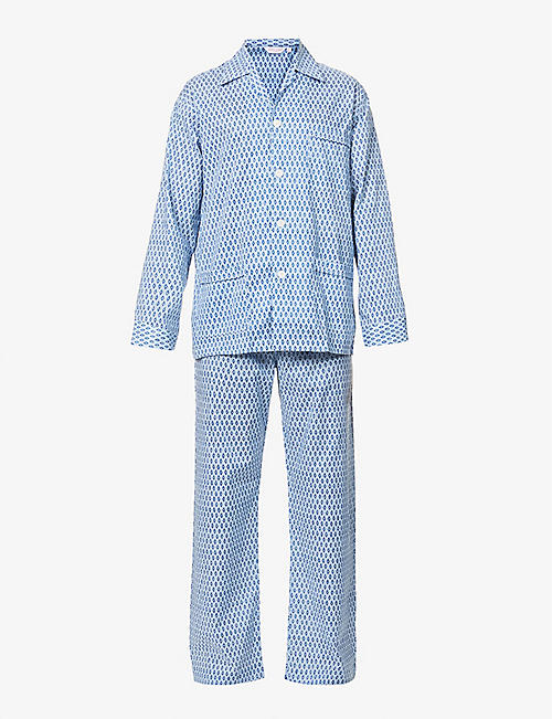 DEREK ROSE: Nelson geometric-print cotton pyjama set