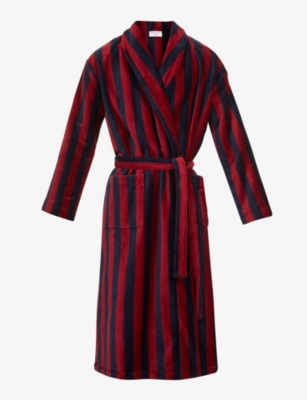 Derek Rose Aston Striped-pattern Cotton-blend-towelling Bathing Robe In Multi-red