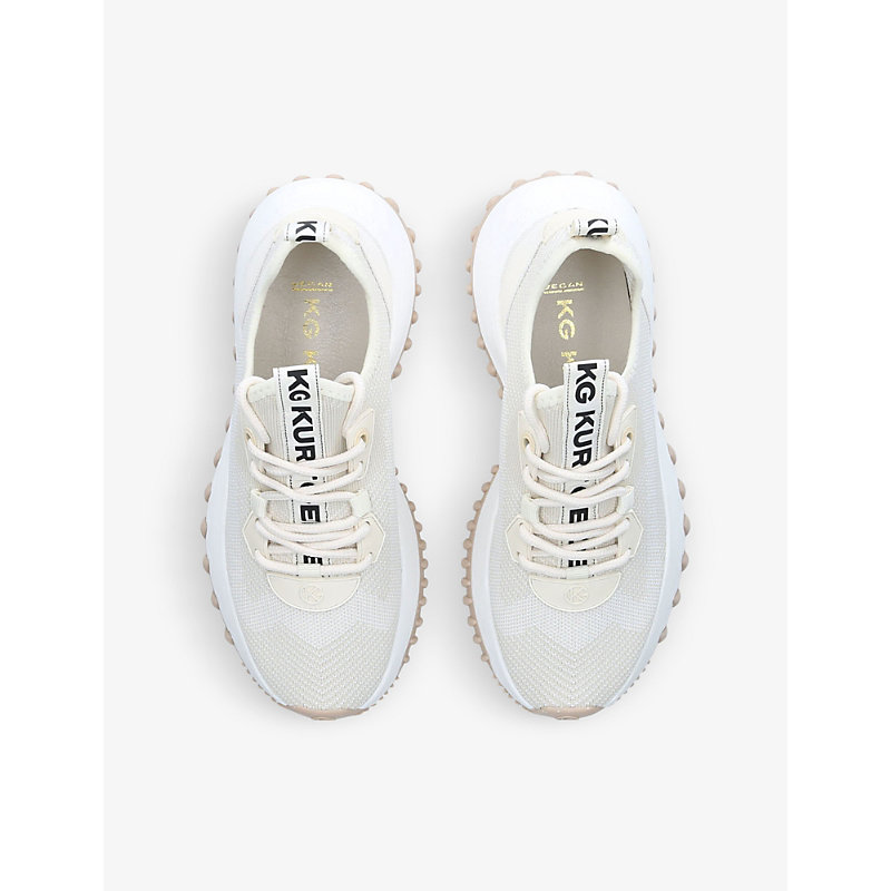 Shop Kg Kurt Geiger Lowell Logo-embroidered Knitted Low-top Trainers In Cream Comb