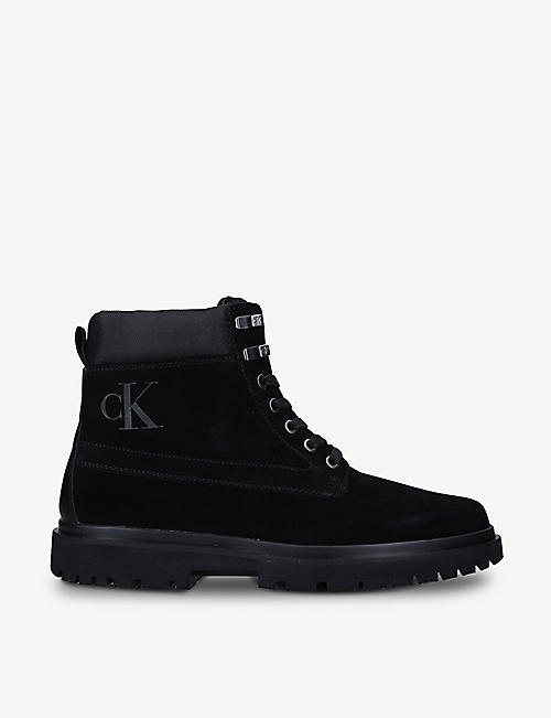 CK JEANS: Logo-print suede ankle boots
