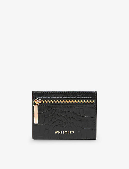 WHISTLES: Zip-detail croc-embossed leather card holder