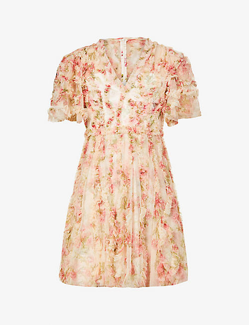 NEEDLE AND THREAD: Waltzing Blooms floral-embroidered tulle mini dress