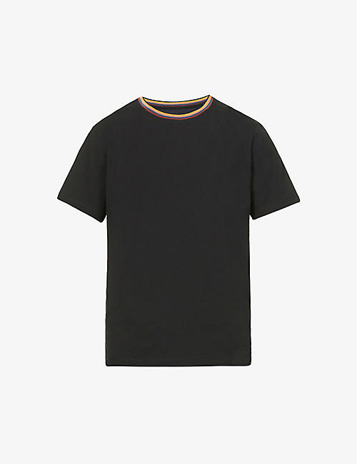 PAUL SMITH: Striped-collar relaxed-fit organic-cotton T-shirt