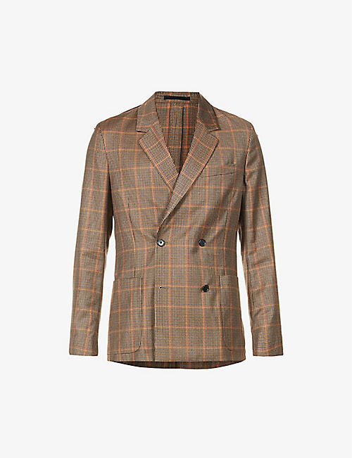 PAUL SMITH: Double-breasted check-pattern wool blazer