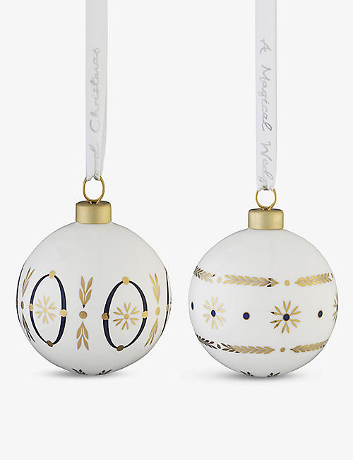 WEDGWOOD: Renaissance Gold round bone china Christmas decorations set of two
