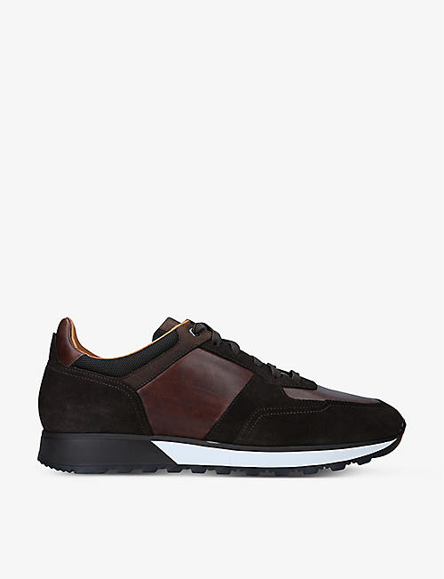MAGNANNI: Mugron leather and suede low-top trainers