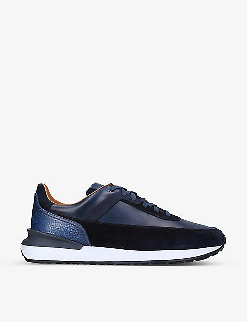 MAGNANNI: XL Grafton perforated leather and suede trainers