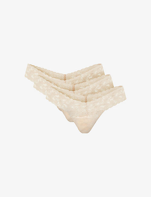 HANKY PANKY: Signature low-rise stretch-lace thong pack of three