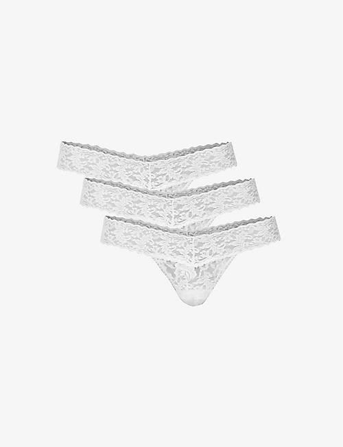 HANKY PANKY: Signature low-rise stretch-lace thong pack of three