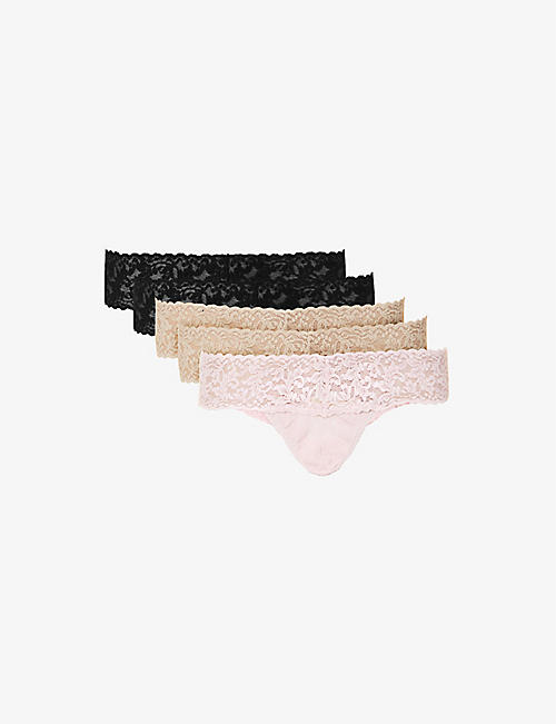 HANKY PANKY: Pack of five lace-embroidered low-rise lace thongs