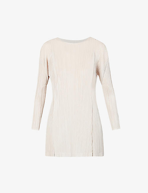 PLEATS PLEASE ISSEY MIYAKE: Blow long-sleeved knitted mini dress