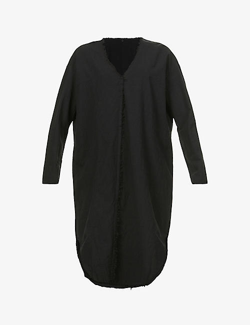 SERIENUMERICA: Distressed asymmetric-hem wool and cotton-blend midi dress