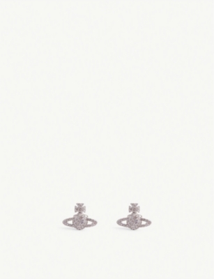 Vivienne Westwood Jewellery Grace Bas Relief Platinum-plated Silver-tone Brass And Crystal Earrings In Silver/white