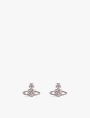 Vivienne Westwood Jewellery Grace Bas Relief Platinum-plated Silver-tone Brass And Crystal Earrings In Silver/white