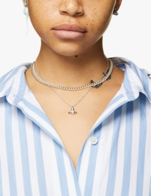 Vivienne Westwood Jewellery Reina Orb Brass And Cubic Zirconia Pendant Necklace In Silver/white