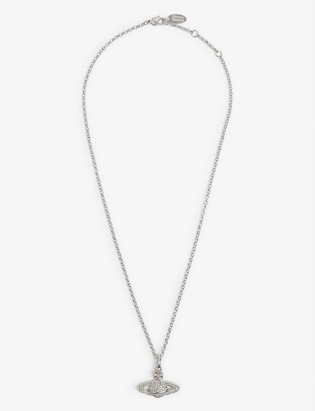Vivienne Westwood Jewellery Mini Bas Relief Brass And Cubic Zirconia Pendant Necklace In Silver/white